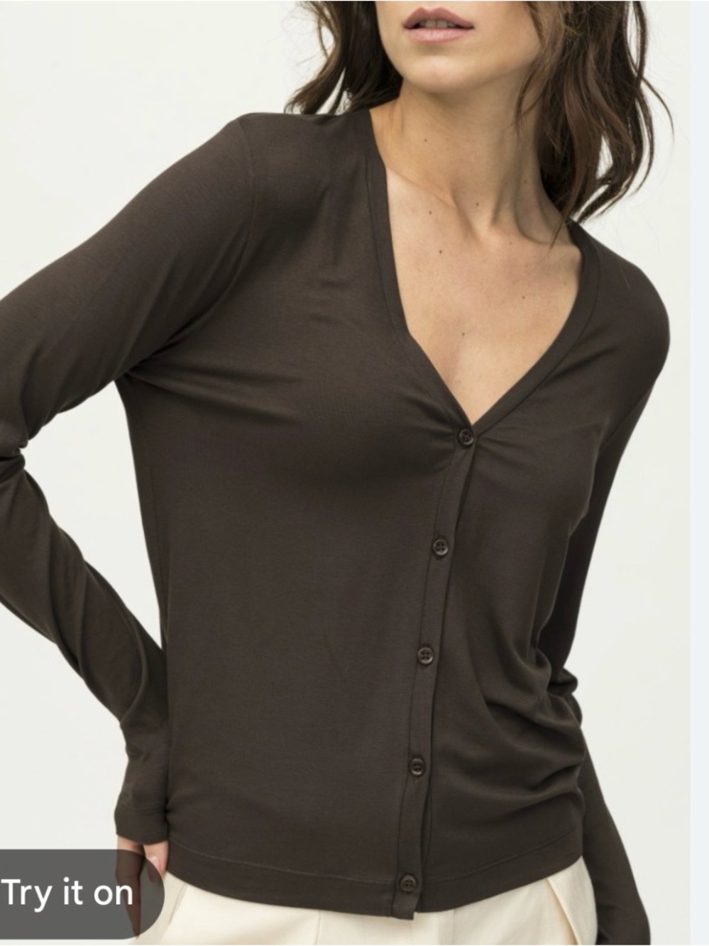 Majestic Filatures Soft Touch V-Neck Cardigan dark brown Size 2 Small minimalist